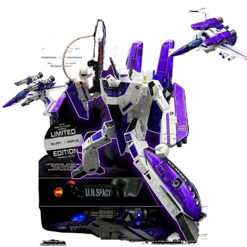 KitzConcept Macross VF-1S Super Valkyrie Edición Limitada Púrpura con Kit de Piezas Super Space, Figuras de Acción Luminosas con LED, En Stock