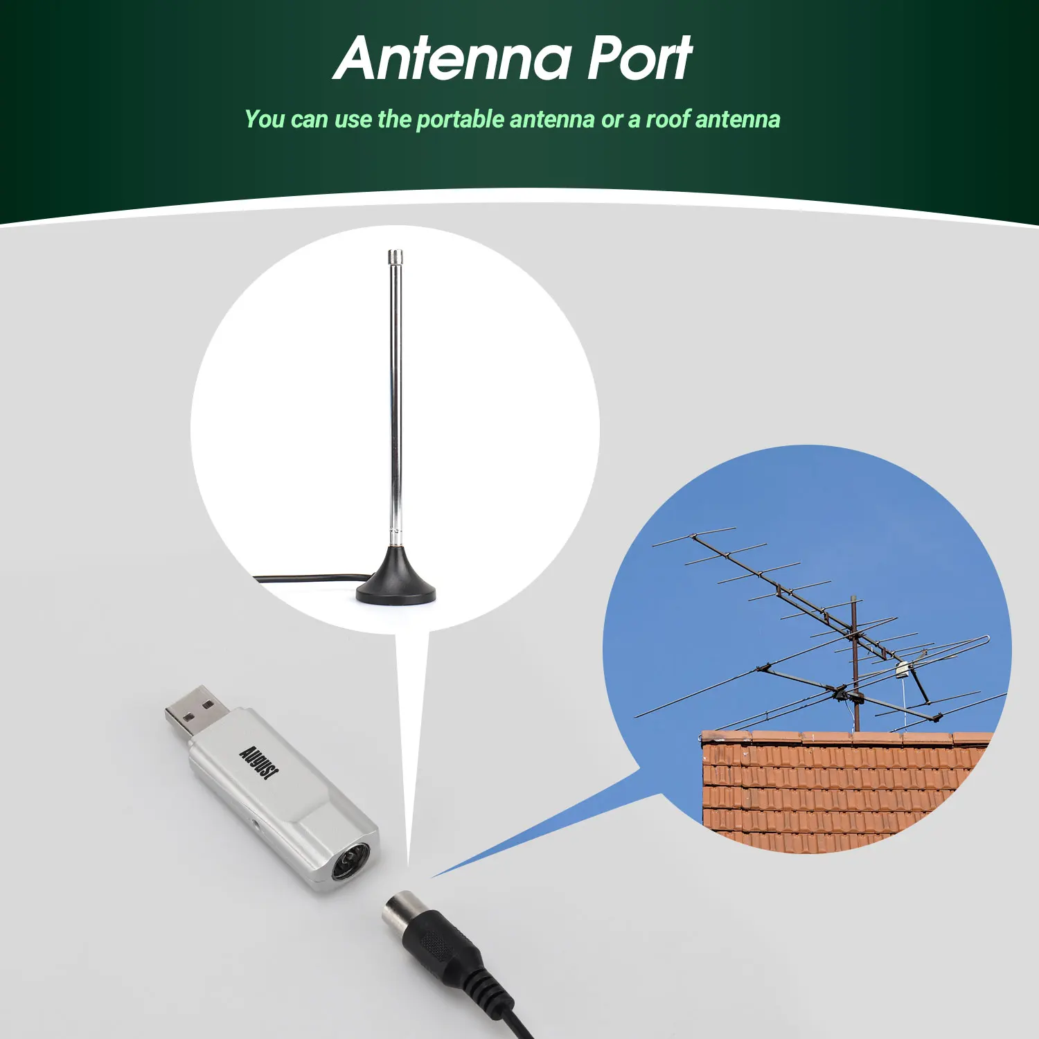 August DVB-T210 USB2.0 Freeview HD TV Tuner Watch Digital DVB-T/DVB-T2 Television in Full HD on PC/Laptop