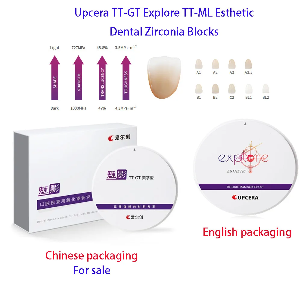 

Upcera Explore Esthetic TT-GT Dental Lab Aesthetic Restoration Zirconia Blocks CAD/CAM Material Multilayer Dental Zirconia Block