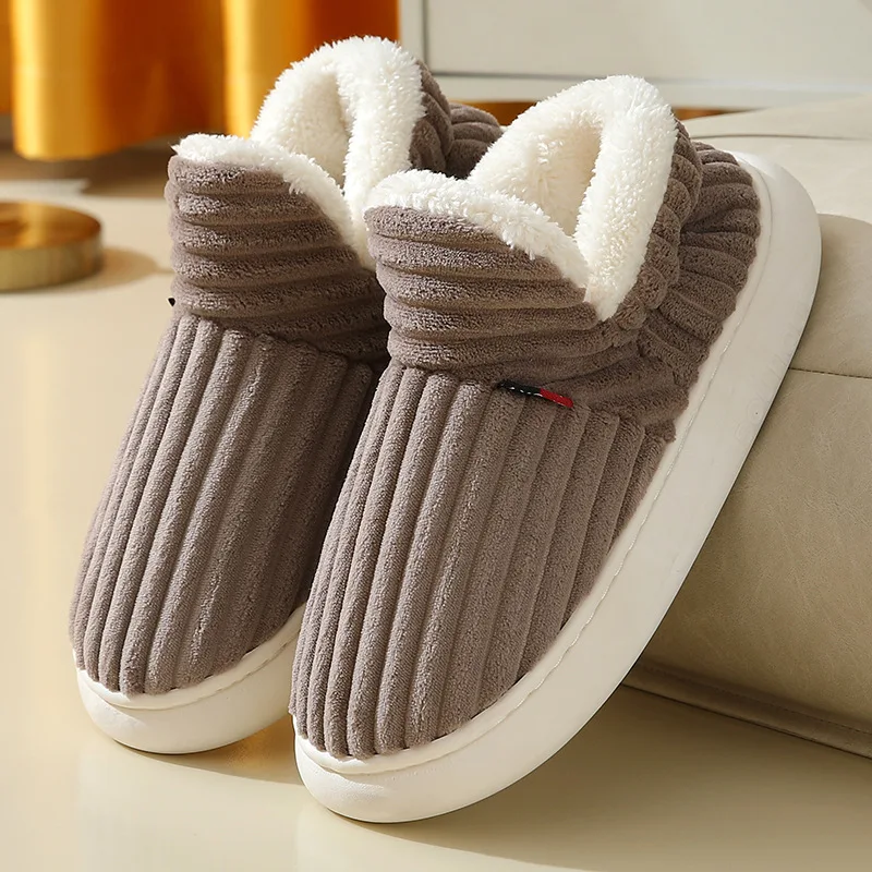 Winter Men's Non-slip Cotton Shoes Women's High-top Solid Color Plush Warm Home Shoes Comfortable Flats Zapatillas De Invierno