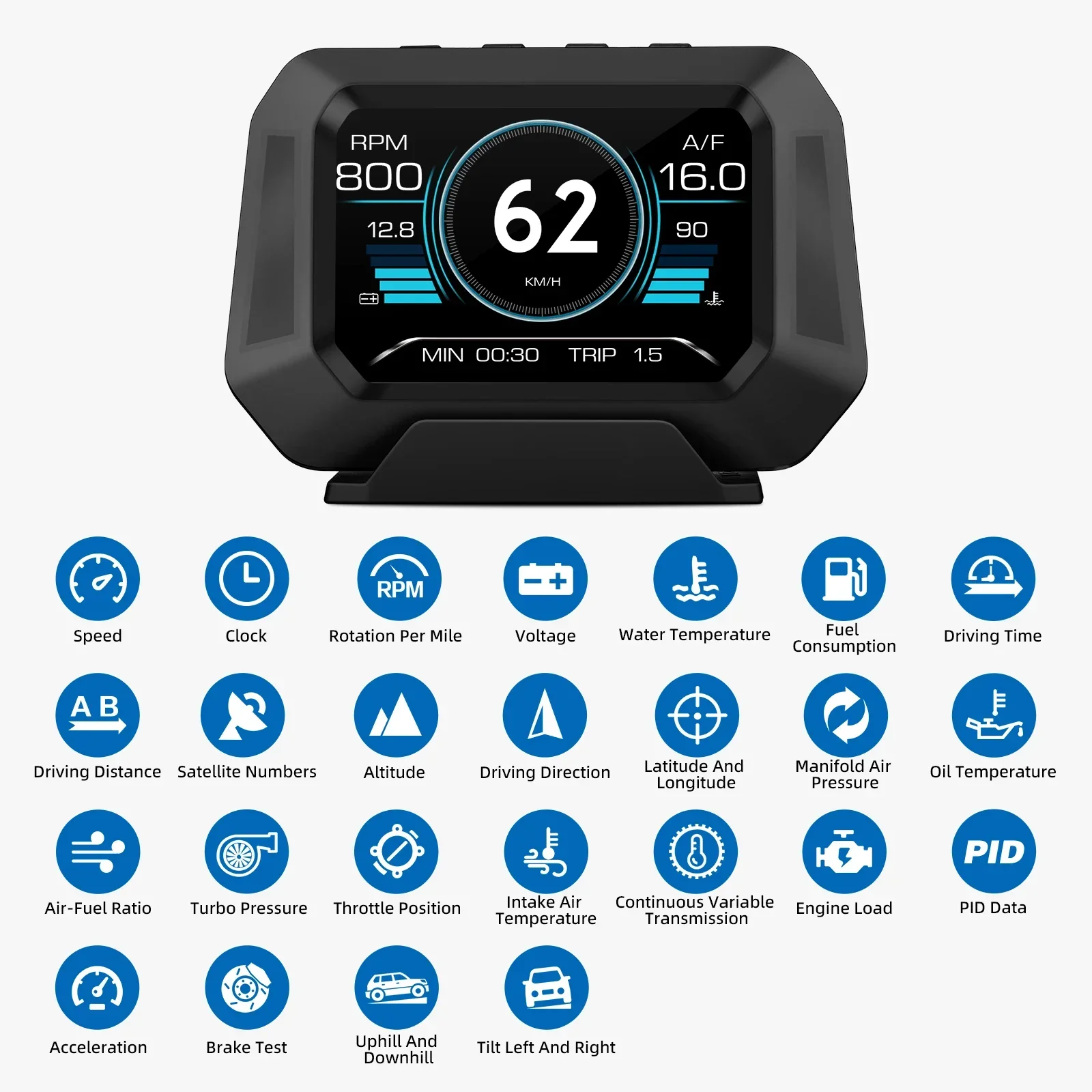 Car HUD P21 OBD Head Up Display Speedometer On Board Computer Digital Clock Slope Meter Diagnostic Tools Instrument Tester Meter