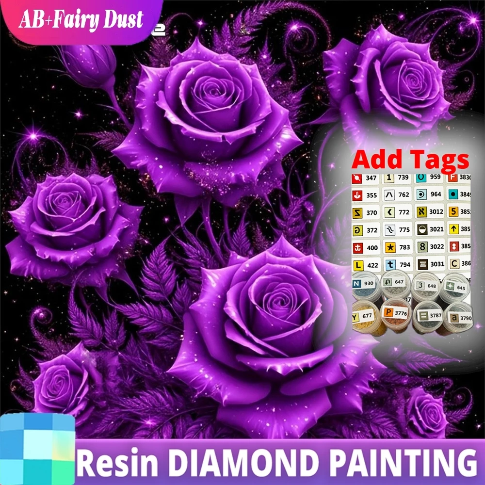 

Resin Fairy Dust AB Full Drill Diamond Embroidery Flower Mosaic Rose 5D Picture Of Rhinestones Painting Handmade Gift