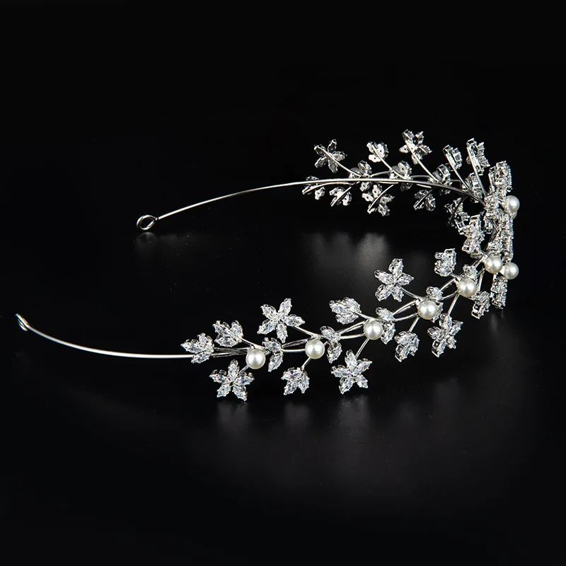 

Luxury Bridal Headbands For Wedding Headdress Zirconia Pearl Bride Tiaras Crowns For Women Party Prom Hair Jewelry Hairbands