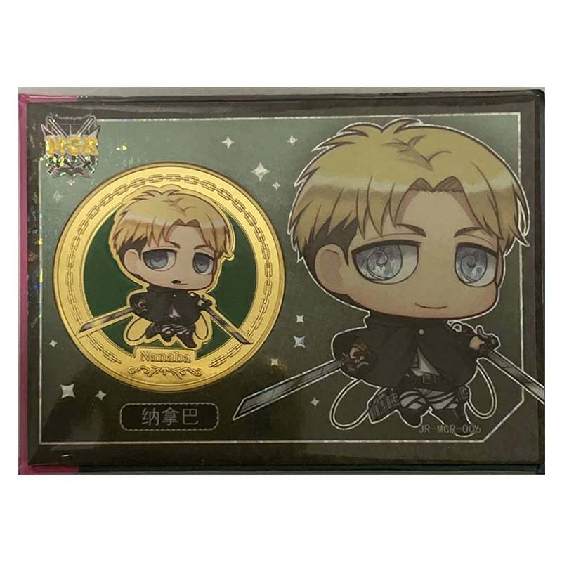 Anime Attack on Titan Rare Gold Coin, Cartão Colecionável MGR, Folha de Refração Mikasa, Eren Hange, Armin, Brinquedos Meninos, Presente de Aniversário