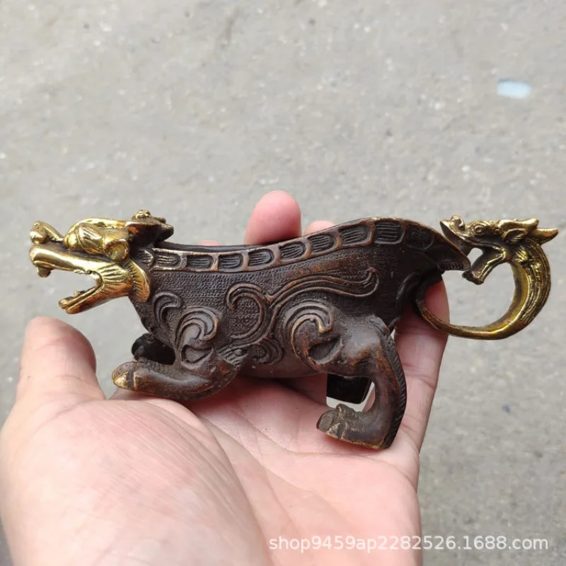 Vintage Copper Gilt Faucet Jue-Shaped Cup Decoration Brass Beast Cup Distressed Xuande Incense Burner