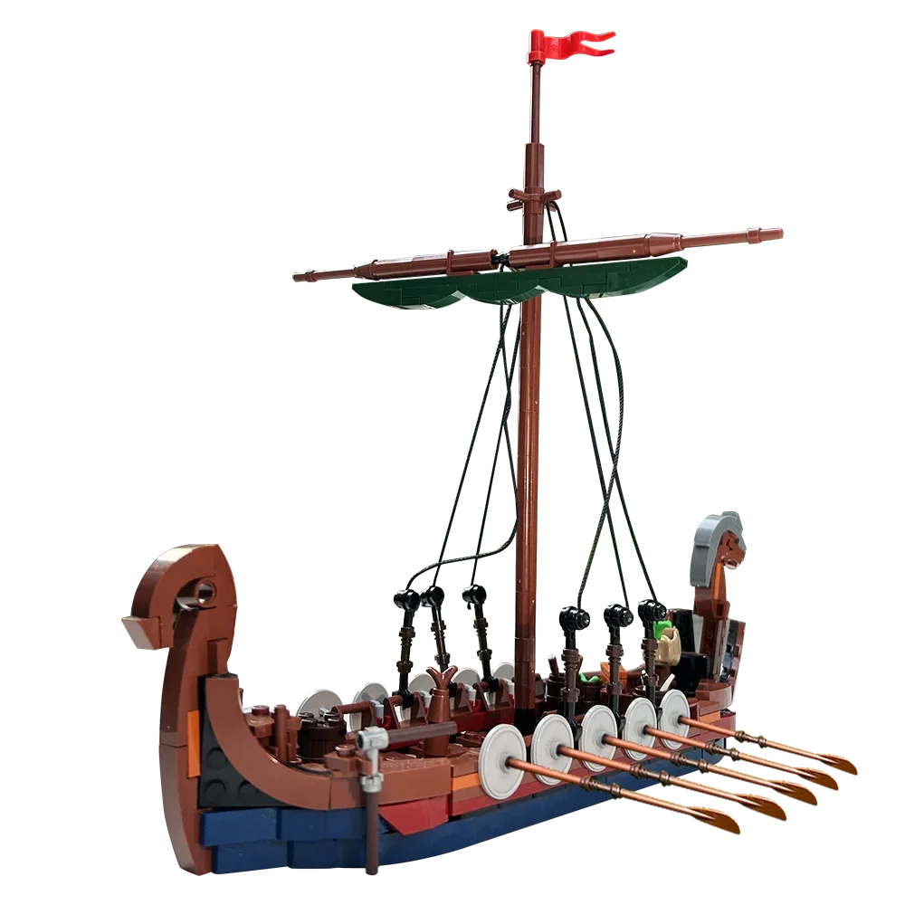 Gobricks MOC Medieval Ship Model Sailboat Building Blocks Vikings ship Bricks DIY Assembled Collection Toy for Children Gift