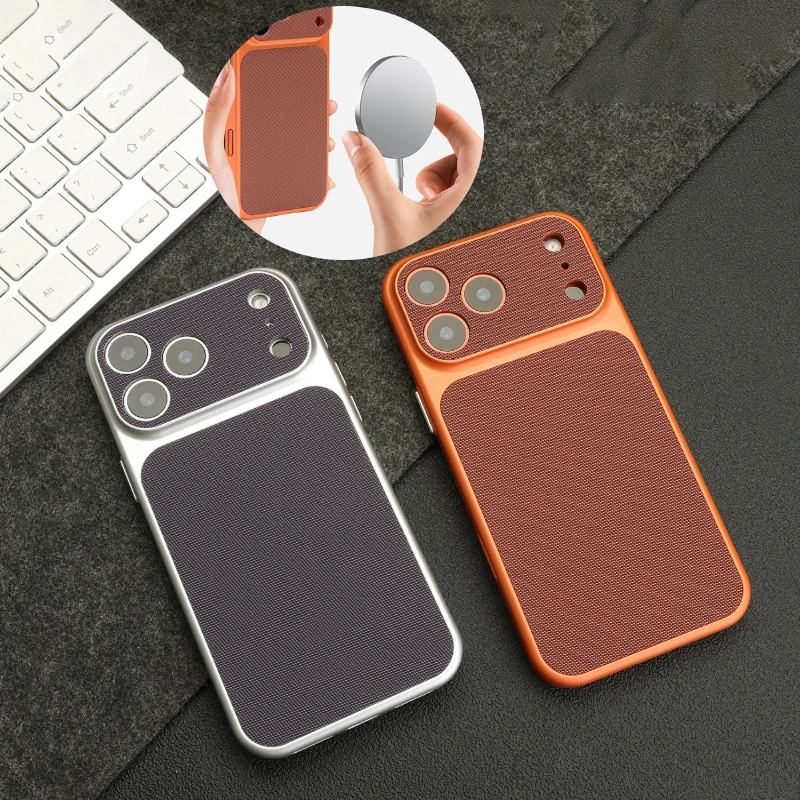 Vintage Woven Leather Textured Phone Case For iPhone 17 16 15 14 13 12 Pro Max Retro Shockproof PC Plating Armor Hard Back Cover