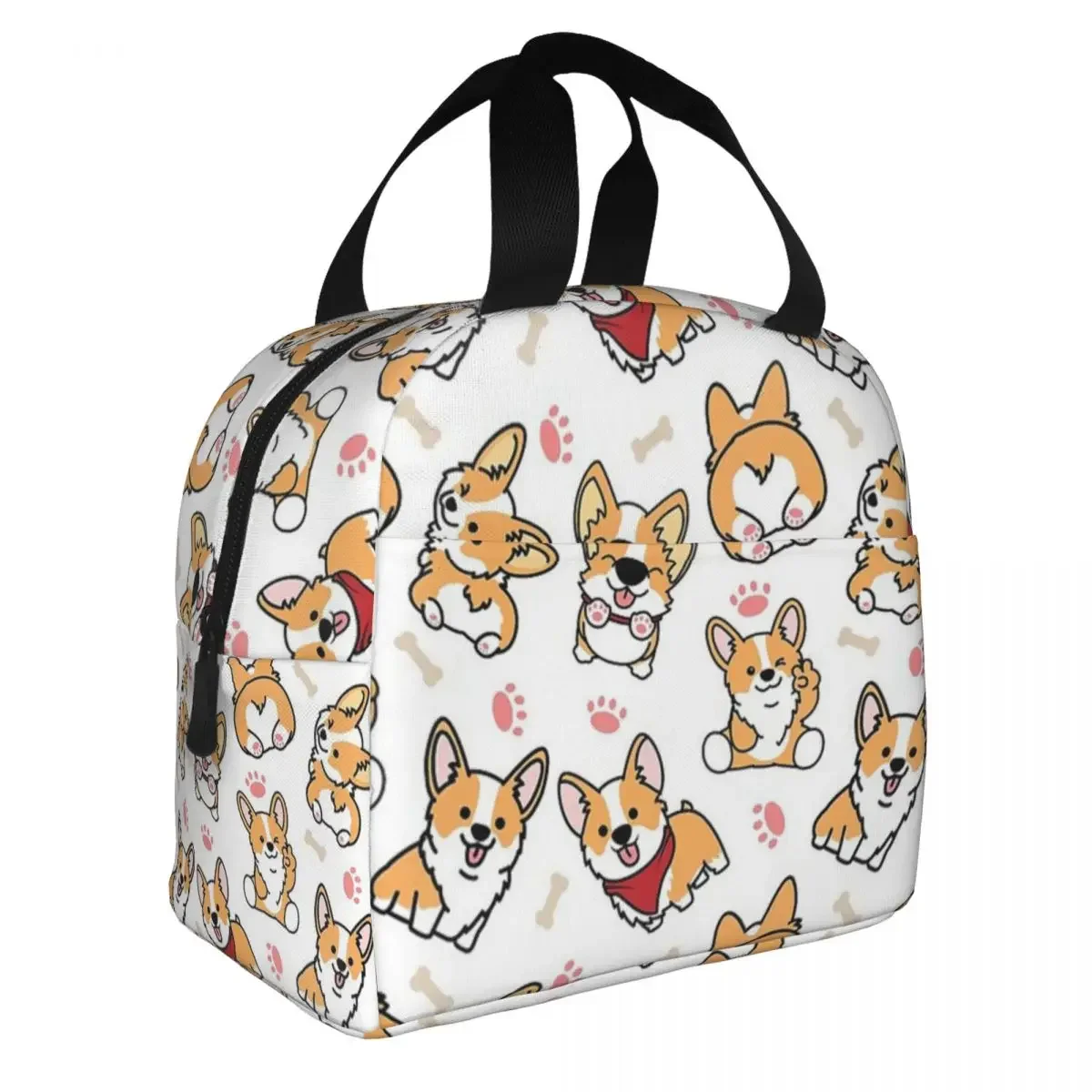 Lunch Bag for Women Kids Cute Corgis Dogs Thermal Cooler Waterproof Picnic Animals Pet Canvas Lunch Box Food Storage Bags