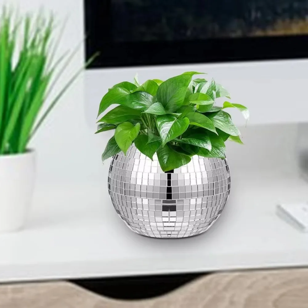 Image 4: Boule Disco Pot de fleur boule Disco Vase de fleur argent miroir verre décor Vase planteur Disco boule plante support pour la décoration de la maison