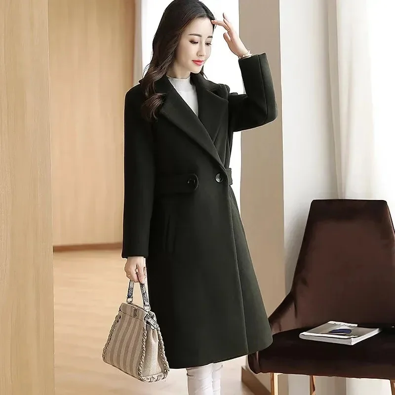 Women Wool Blends Coat New Winter Autumn Fashion Slim Woolen Blend Jacket Long Coat  Female Jackets Outerwear