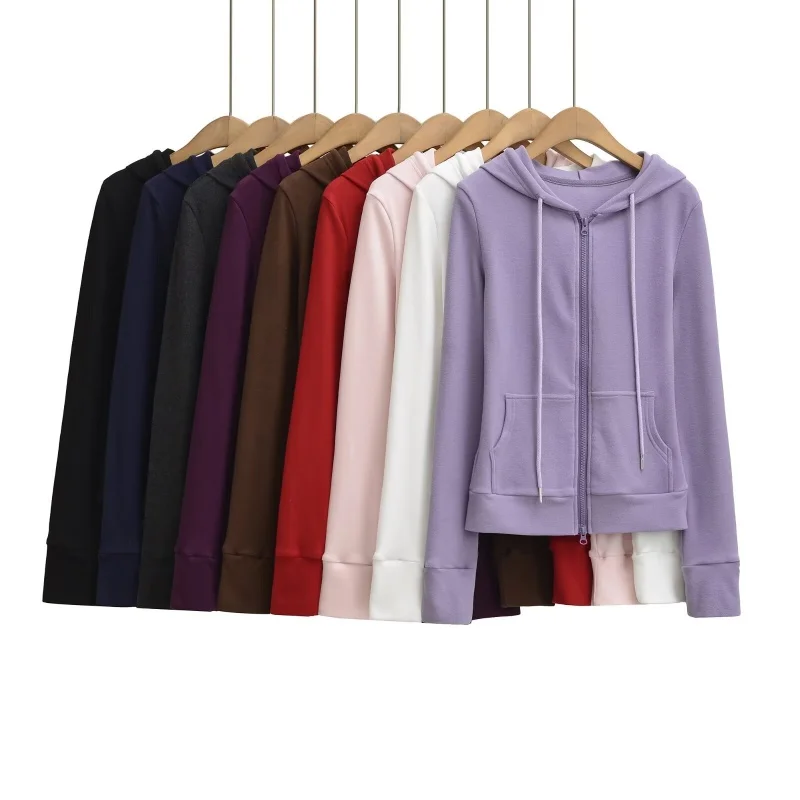 

Весенне-осенний разноцветный свитшот на молнии с капюшоном, свободный утягивающий повседневный топ, универсальный антивозрастной топ для женщин