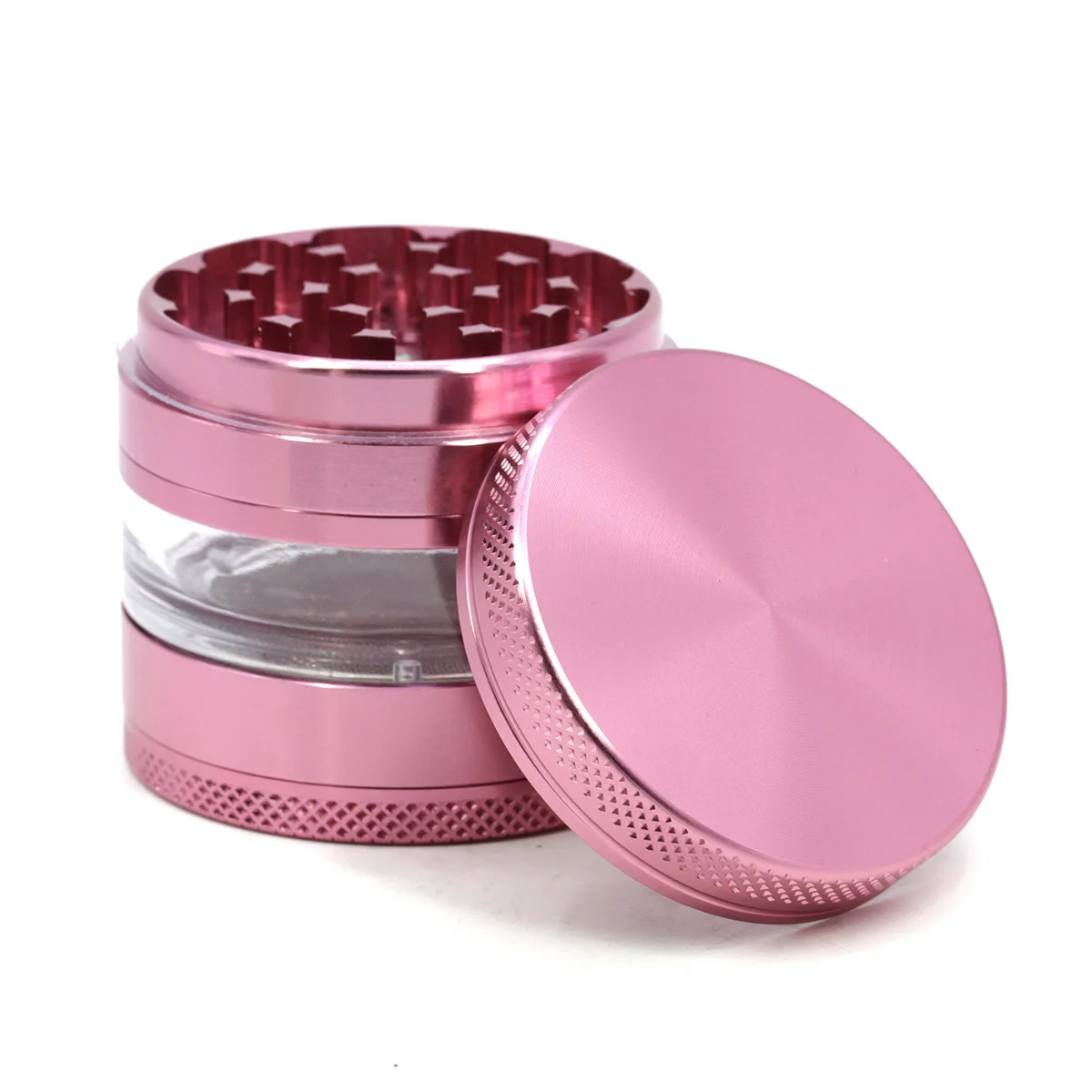 

Pink Hot Sale Big 63MM Aluminum Alloy New Four-layer Transparent Tobacco Smoking Accessories Grinder Crusher Women Favorite