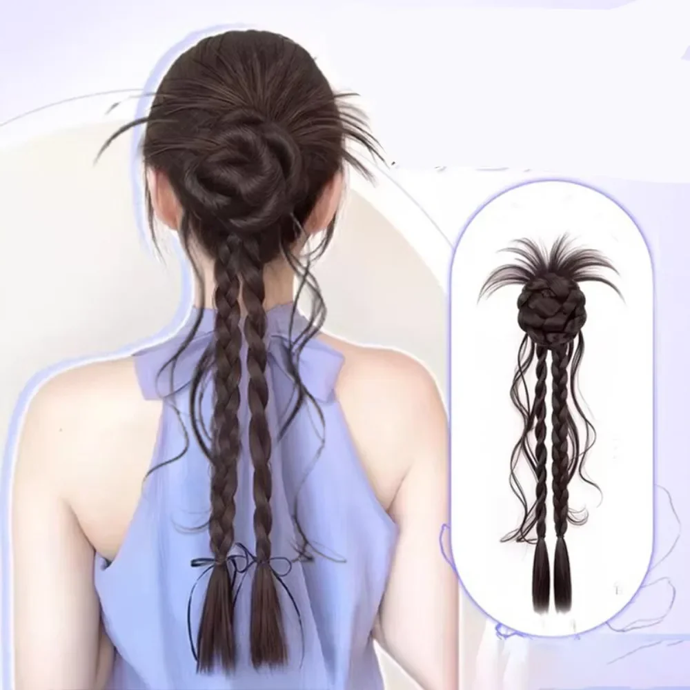 50 سنتيمتر كسول الطبيعية ريشة الدجاج الاصطناعية رئيس شعر مستعار كليب فتاة حلوة الملتوية الضفائر شعر مستعار ذيل حصان #1