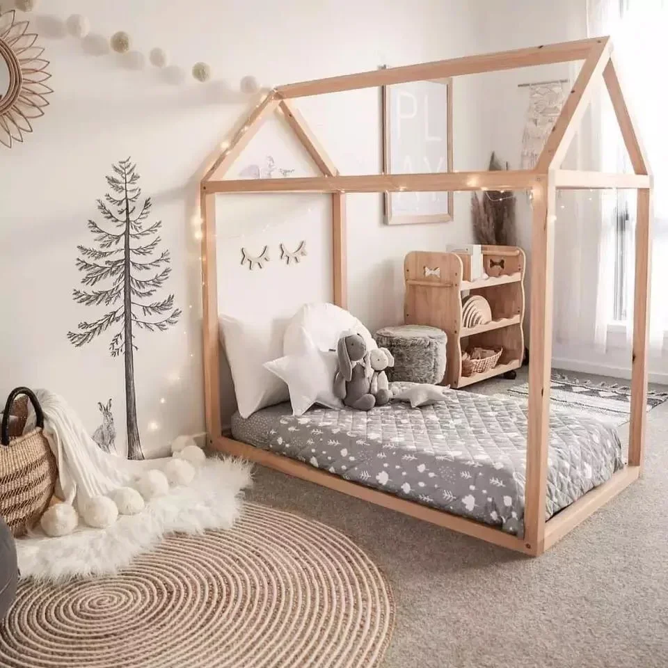 Instalação Wooden House for Kids, Cama para quarto infantil