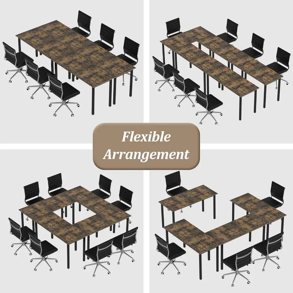 Stół do sali konferencyjnej, nowoczesny stół do spotkań biurowych, prostokątny stół do sesji szkoleniowych w sali zarządu, długie stoły biznesowe (brązowy, 5