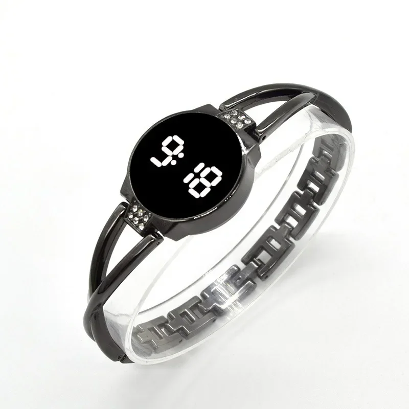 Модные светодиодные часы для женщин с сенсорным экраном, женские часы со стальным ремешком, электронные студенческие женские часы-браслет, простые стильные часы