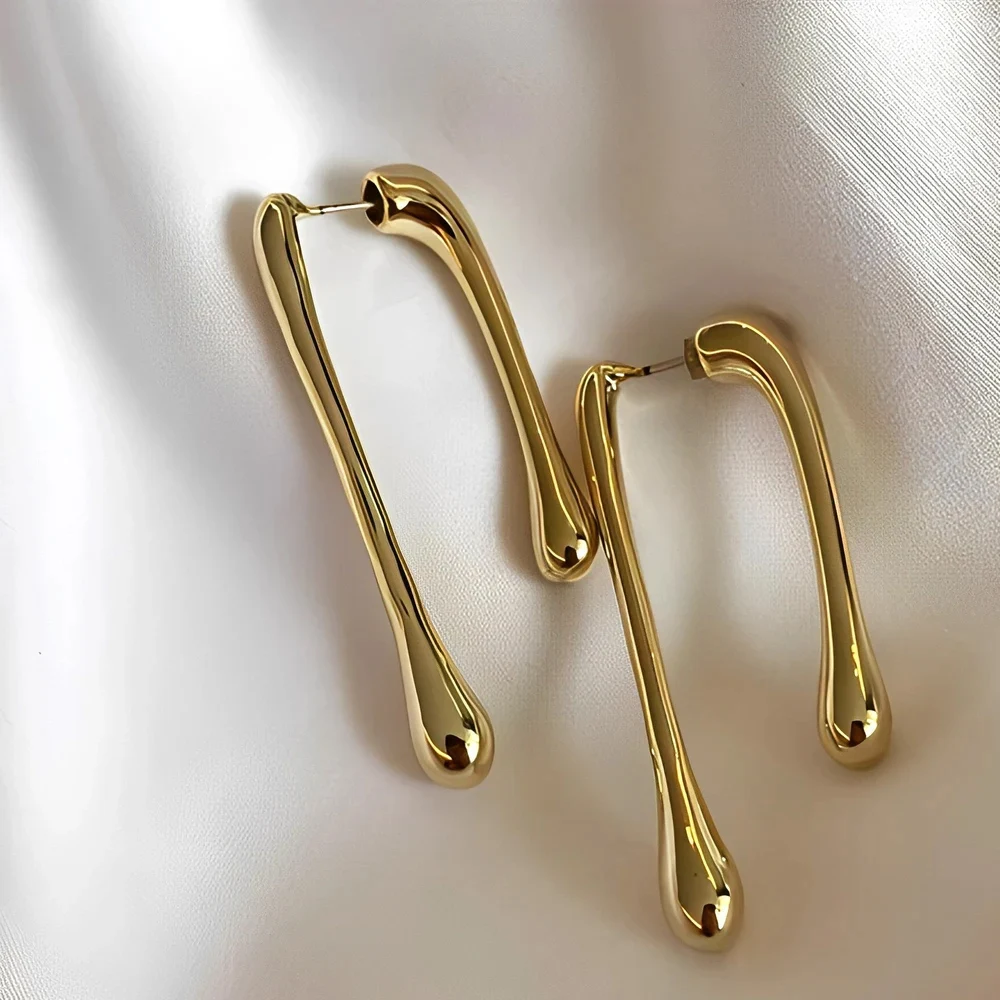 Vintage Gold Plated Dripping Shape Irregular Drop Earrings Women Metal Abstract Liquid Waterdrop Hiphop Ear Hoop Punk Jewelry