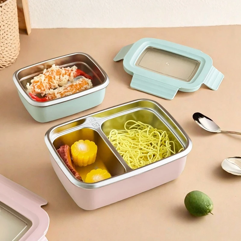 304 Stainless Steel Divided Bento Lunch Box with Detachable Lid Student Large Capacity Sealed Lunch Container A 230ML-AD23 view 3