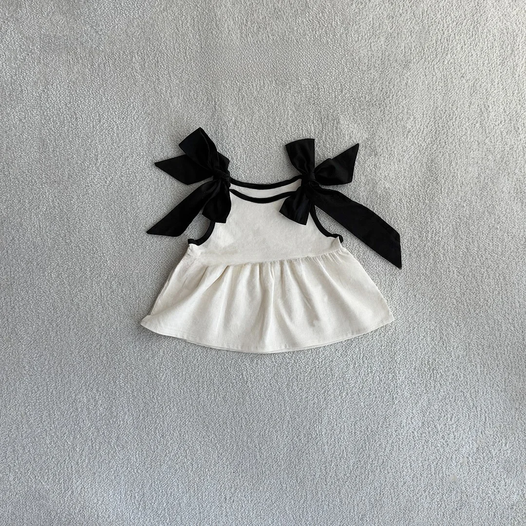 2026 Summer New Baby Girl Sleeveless Shirts Cute Girls Bow Sling Tops Sweet Kids Cotton Blouse Fashion Children Clothes