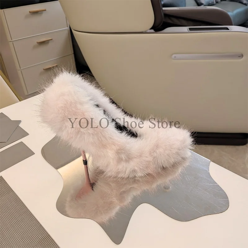 Women's Genuine Fur Stiletto High Heels Noble Niche Advanced Warm Fashionable Banquet Catwalk Solid Color Creative Single Shoes