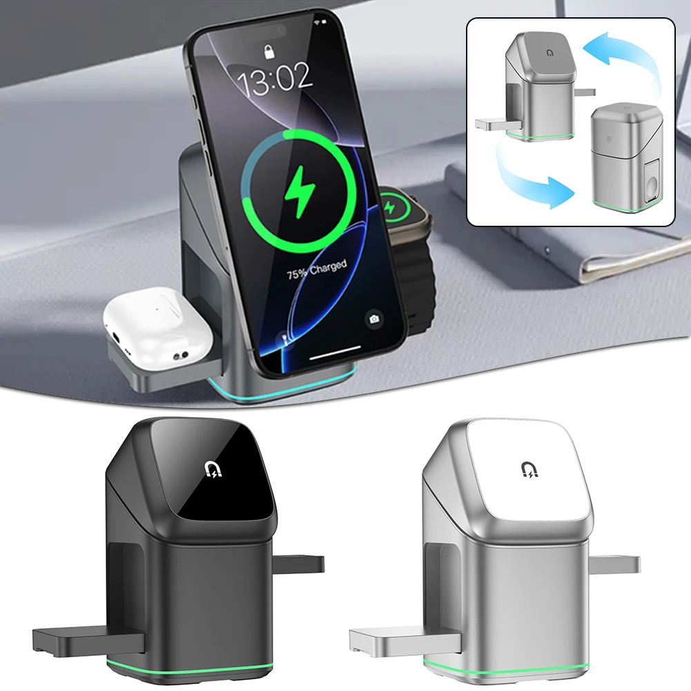 Auto Rotation 3 In 1 Charging Stand Multi-Purpose Sturdy Phones Charger For Phone Watch Earphone