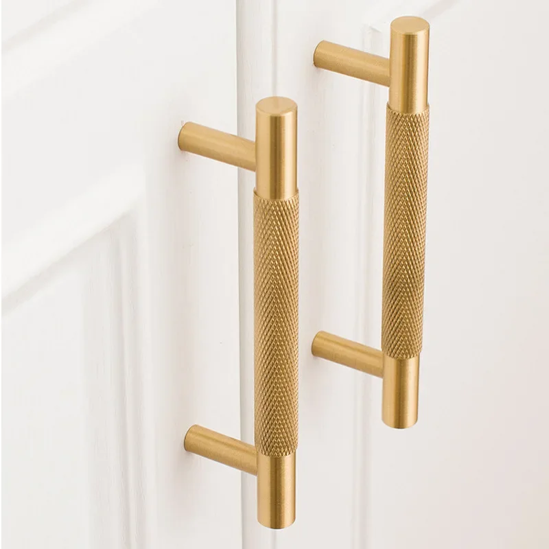 Modern Simple Nordic Brass Long Handle Cabinet Wardrobe Door European American Drawer Hardware Knurled Door Handle