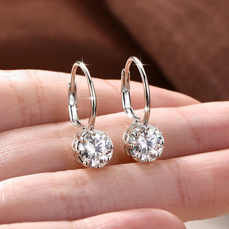 Anziw 2026 Neue 1CT 6,5MM Runde Moissanit-Creolen 14K Vergoldete Clip-Ohrringe für Damen Geburtstag Hochzeit Schmuck Geschenk