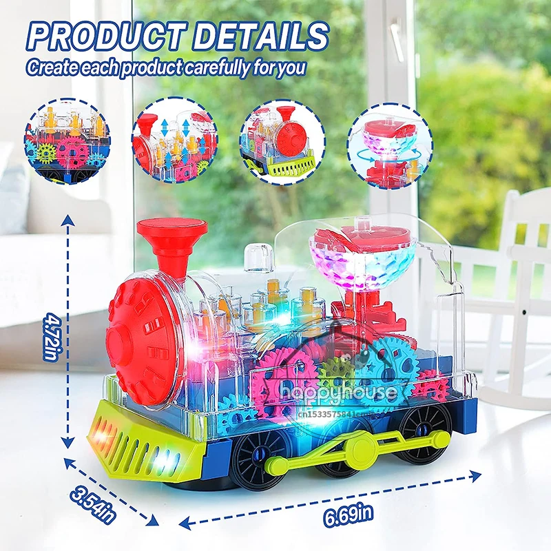 Transparent Toy Car for kids Electronic Light Sound Music Electric Gear Car Train Toys for Toddlers Educational Crawling Toys