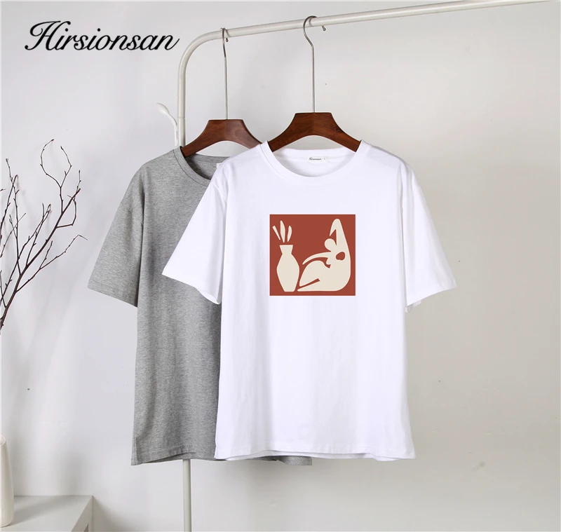 Hirsionsan Githic Print T Shirt Women 2023 New Summer Chic Tees 100% Cotton Vintage Jumper Clothes Oversized Casual Pullover Top