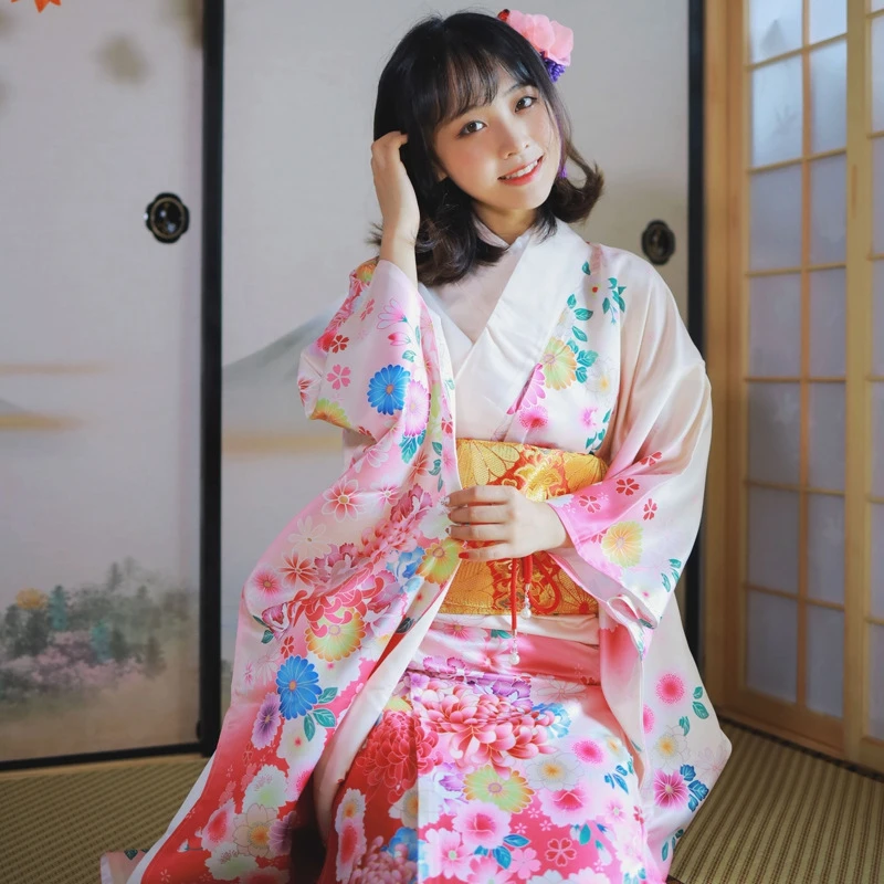 

Women's Cherry Blossom Prints Kimono Yukata Japan Traditional Formal Wear Photo Shoot Clothing Cosplay Wear