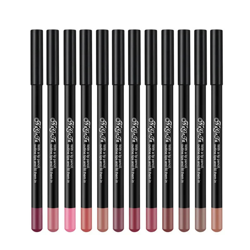 12 cores nude lápis labial fosco batom delineador caneta pigmentos à prova dwaterproof água hidratante fosco lipliner lápis ferramentas de beleza