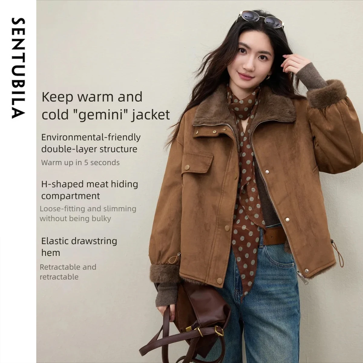 

SENTUBILA двусторонняя замшевая пушистая куртка для женщин в стиле ретро Meillard, зимнее теплое меховое и кожаное интегрированное пальто W54PD5726