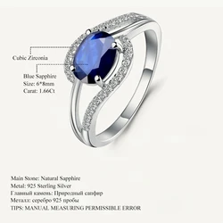 GEM'S BALLET 1.66Ct Oval Natural Blue Sapphire Gemstone Ring 925 Sterling Silver Classic Rings for Women Wedding Fine Jewelry