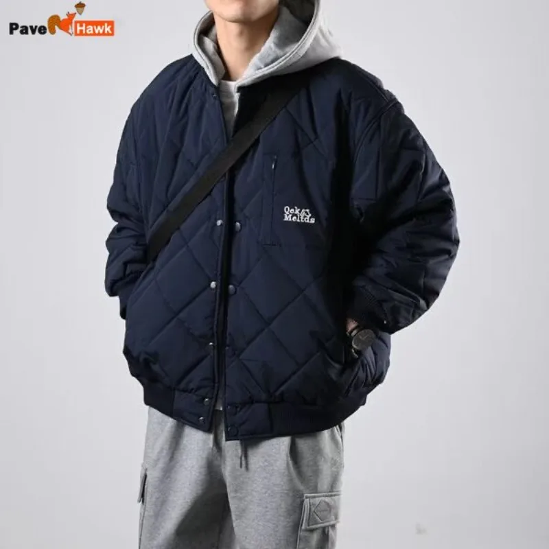 Jaqueta acolchoada de inverno masculina, Parkas leve japonesa solta, outwear de beisebol quente espesso vintage masculino, casual