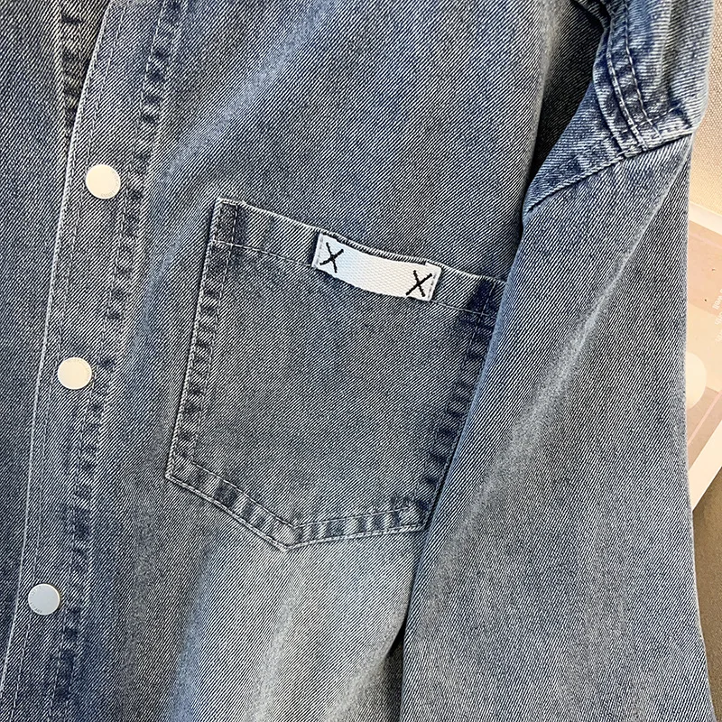 เสื้อคลุมยีนส์ผู้หญิงไซส์ใหญ่ ทรงหลวม สไตล์ลำลอง โอเวอร์ไซส์ ผ้าฝ้าย แขนยาว ติดกระดุม ยาวคลุมเข่า