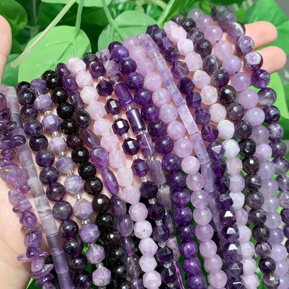 

AA Natural Amethysts Purple Crystal Quartz Round Faceted Matte Irregular Cube Gem Stone Beads For Jewelry Making Diy Bracelet