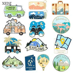 XEDZ – broche en alliage d'émail, accessoire de dessin animé d'alpinisme Camping, Badge de revers, carte de voyage créative, chariot à manger, broches bijoux