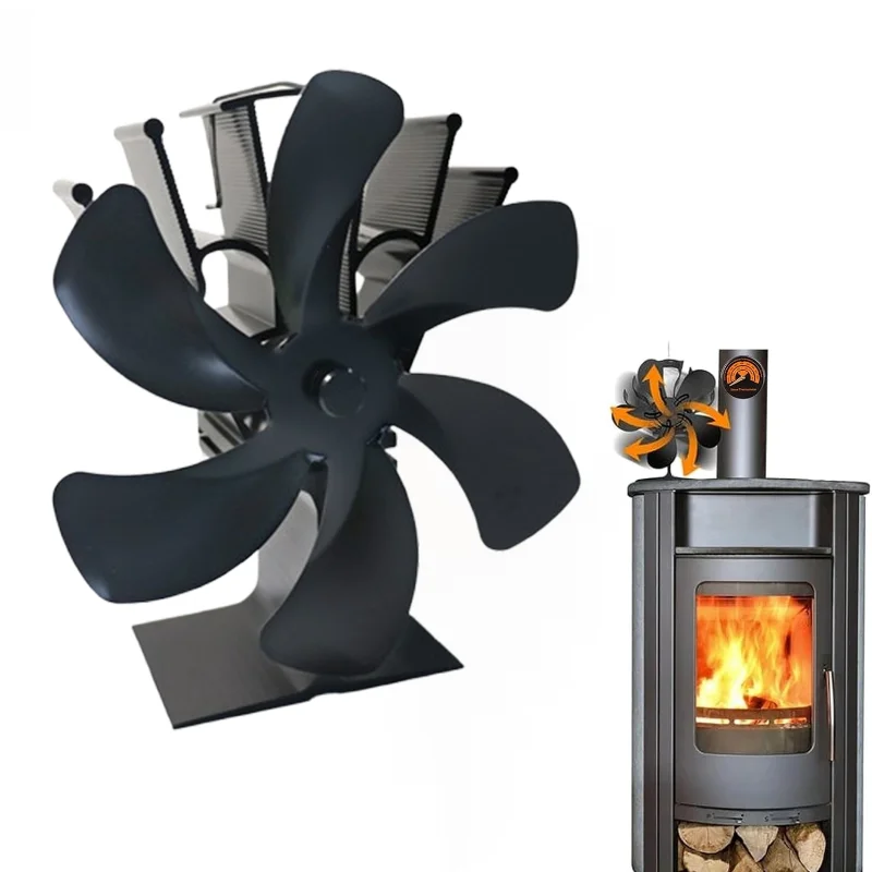 

Quiet Six Blade Heat Powered Stove Fan Non Electric Fireplace Fan Eco Friendly Efficient Heat Circulation for Wood Burning Stove