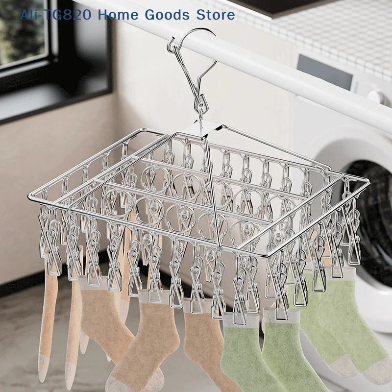 [TG820]Steel Windproof Clothespin Laundry Hanger Clothesline Dryer Bra Towel Rack Clothes Airer Peg Hook Drying Sock
