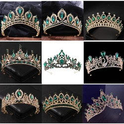 Baroque Green Crystal Tiaras And Crowns Rhinestone Prom Bridal Wedding Hair Accessories Jewelr Crown Tiara For Women Bride Queen