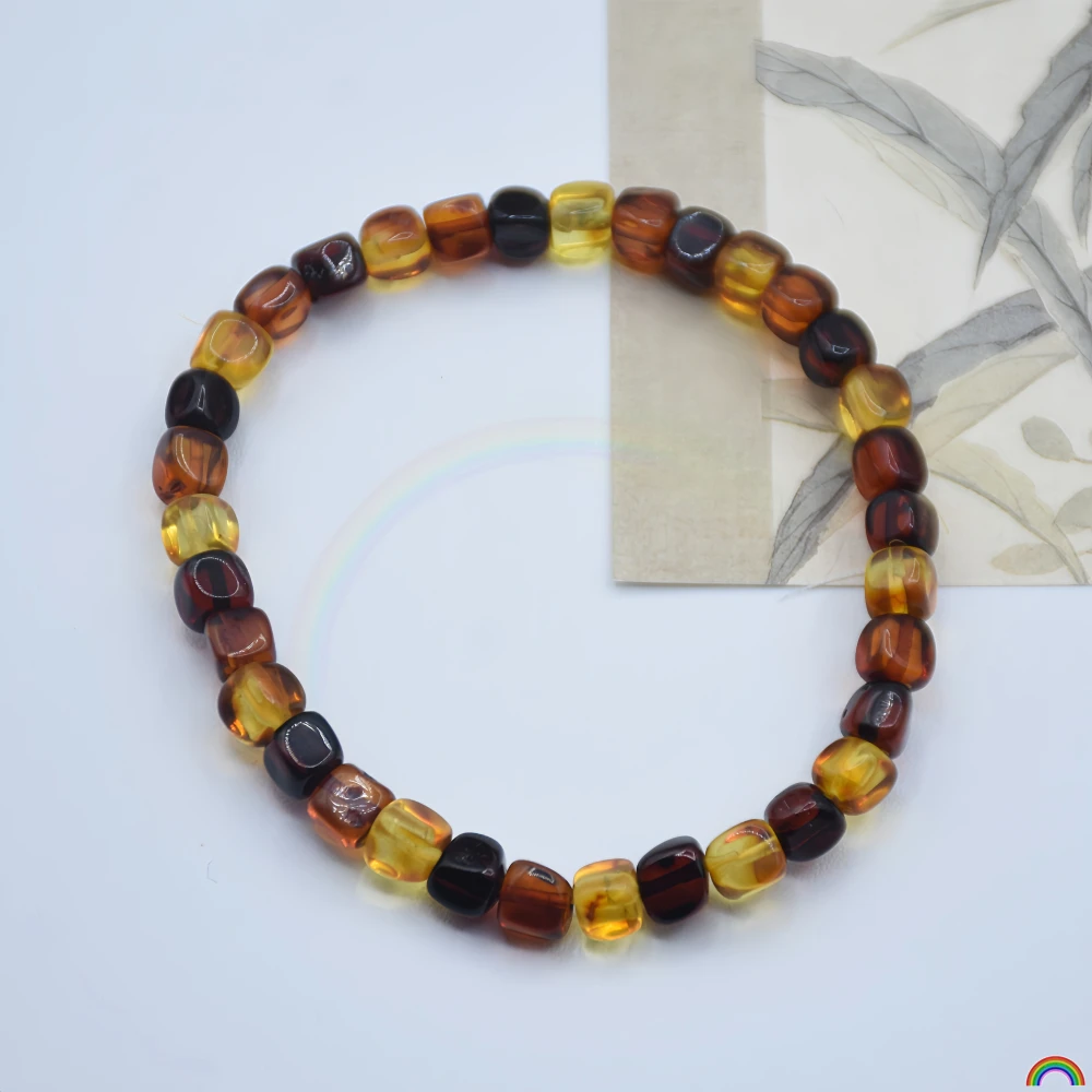 Natural Small Cube Sugar Amber Bracelet, 