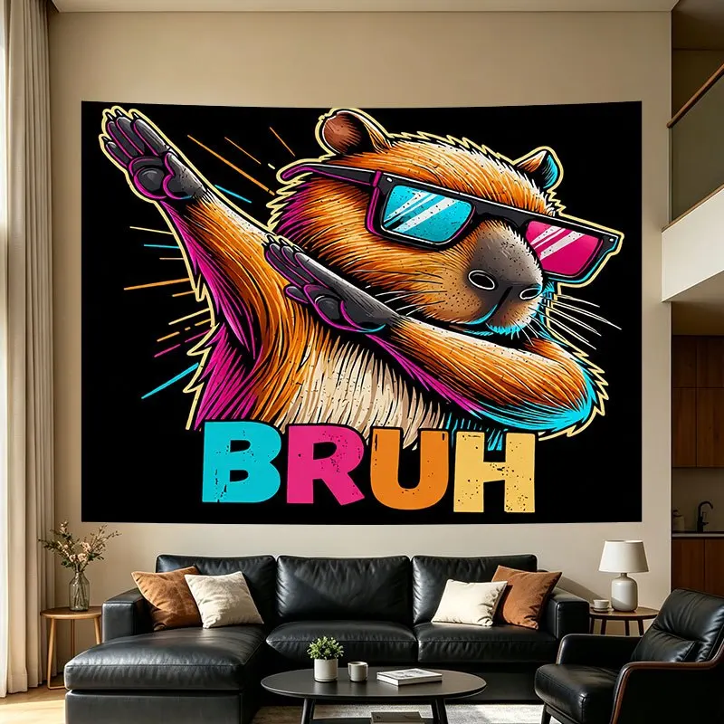 Capybara Dabbing Tapestry Polyester Fiber Wall Hanging Decor Solar System Art Poster Horizontal Design Exquisite Details Handcra