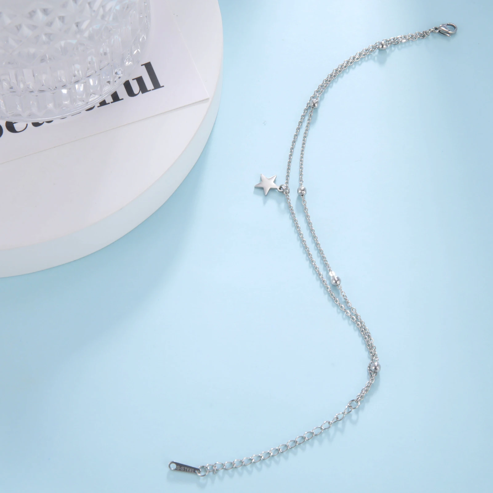 Kkjoy Edelstahl Fußkette für Damen und Herren, silberfarben, vierblättriges Kleeblatt, Fußkettchen, einfache Perlen, Modeschmuck, Accessoires, Neu – Detail 21