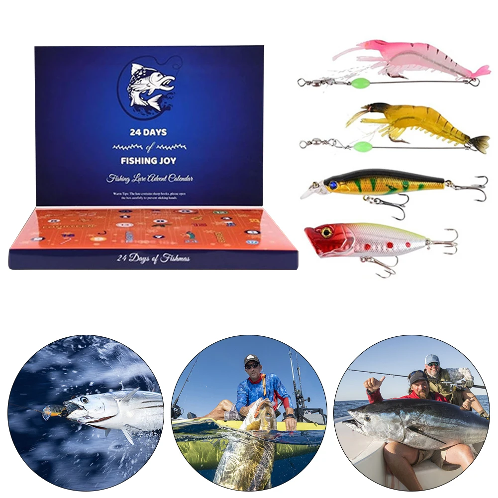 2024 Fishing Tackle Set Advent Calendar 24 Days Christmas Fishing Lures Box Xmas Fish Bait Box Surprise Gifts for Fishing Lover