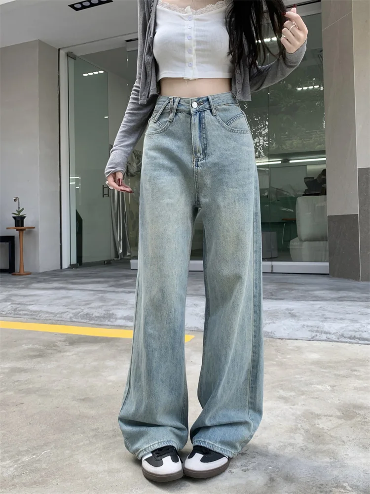 

Slergiri 2024 Spring Y2k Baggy Wide Leg Jeans Women Vintage Streetwear Washed Denim Pants Korean Fashion High-waisted Jeans