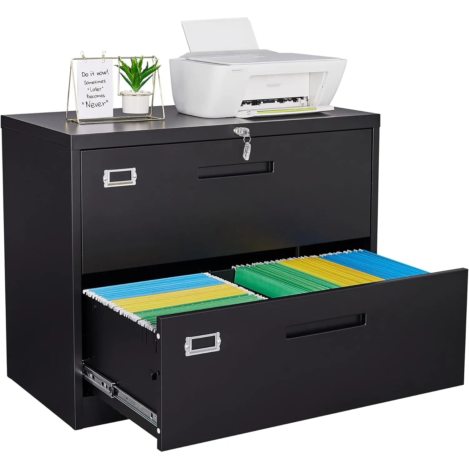 Metal Lateral File Cabinets with Lock,2 Drawer Steel Wide Filing Storage Cabinets,Home Office Furniture(Blcak-2 Drawer)