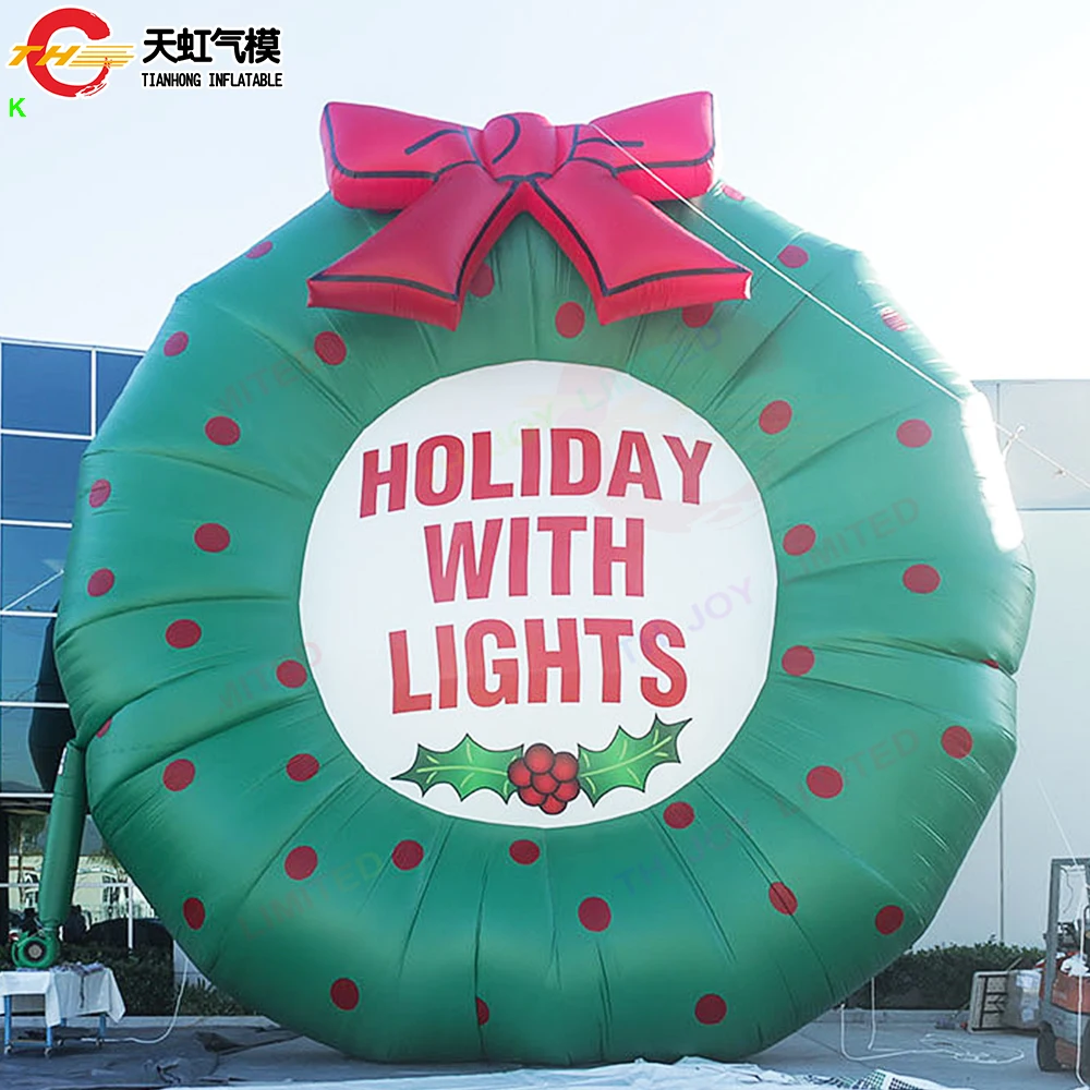 Fast Door Shipping 6mH Giant Inflatable Christmas Wreath Inflatable Garland Ground Balloon for Christmas Decoration Advertising