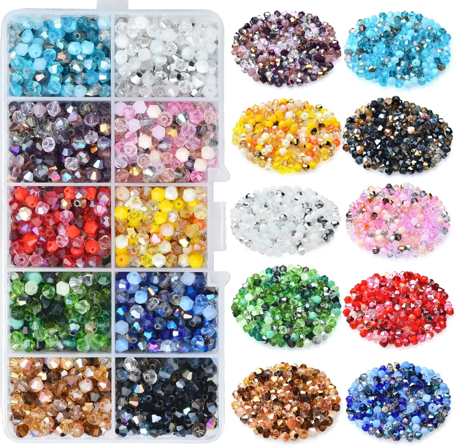 2000Pcs/Box 4mm Crystal Glass Bicone Spacer Beads for DIY Jewelry Making Beading Craft Kit Bracelets Necklaces Earrings Rings