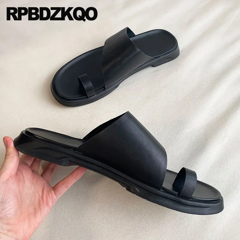 Slip On Toe Loop Open Ring Toe Designer Men Sandals Real Genuine Leather Summer Outdoor Slides Shoes 2023 Fashion Slippers