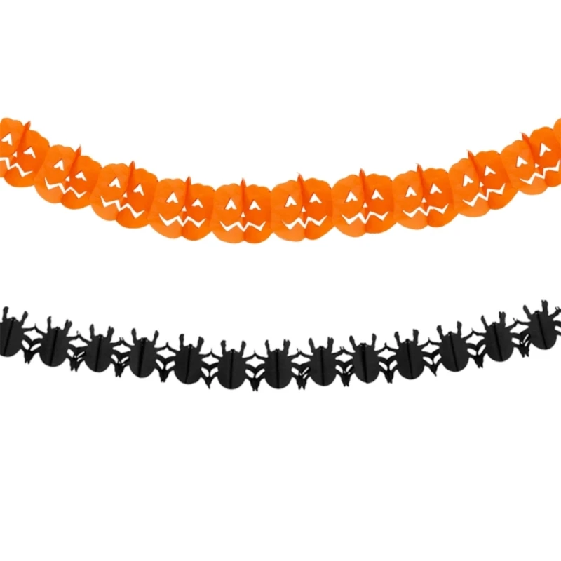 

N0HB Halloween Themed Paper Chain Garlands Decoration Pumpkins/Spiders Shaped Banners Flags Accessories Party Supplies